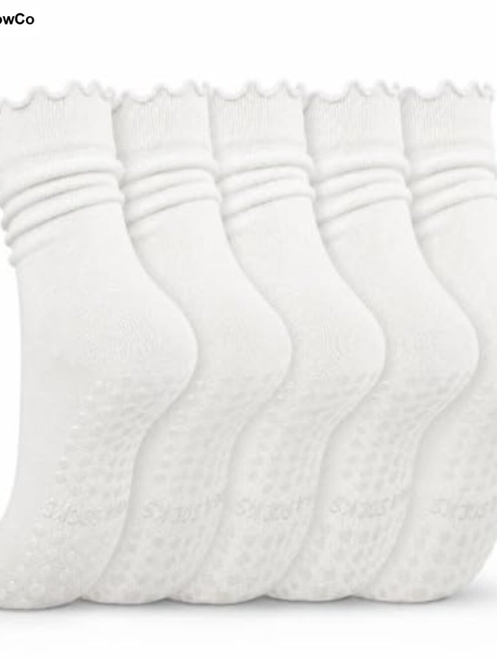 Non Slip Pilates Socks for Women with Grips, Ruffle Yoga Socks, 5 Pairs